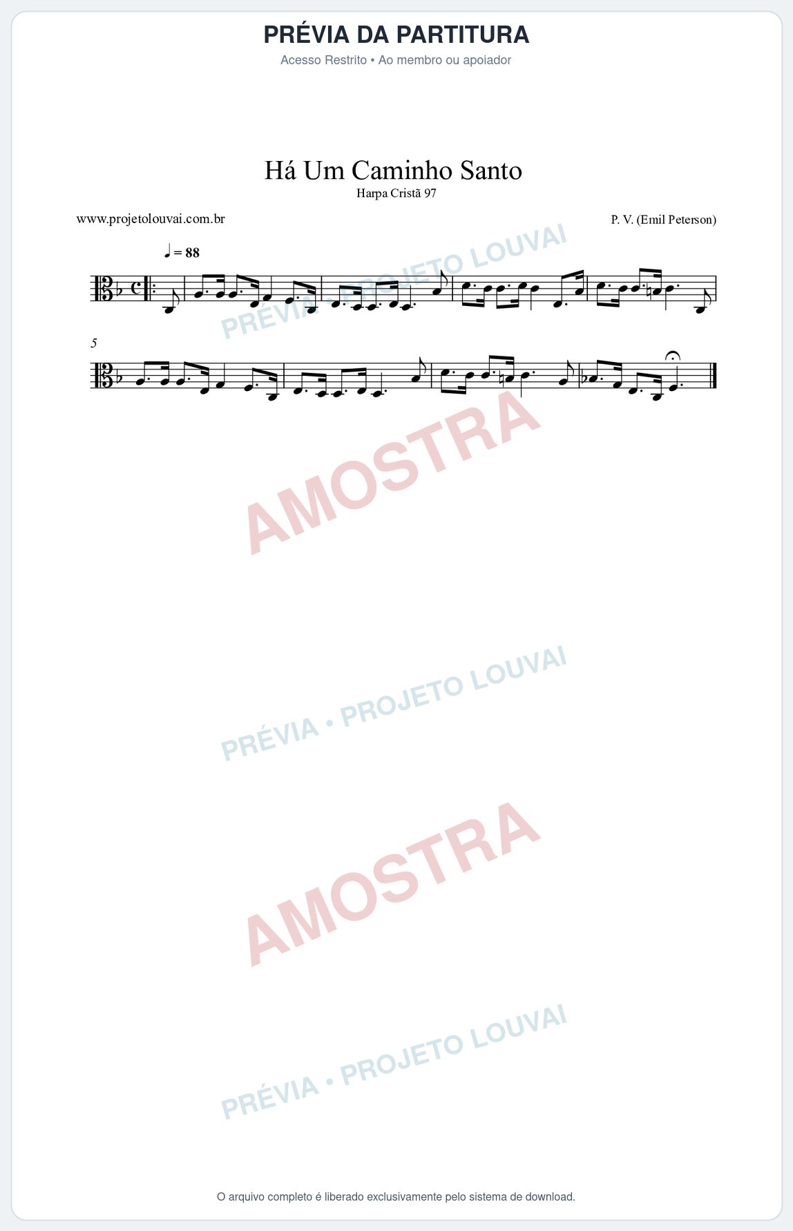 Prévia protegida da primeira página da partitura Partitura da música Há Um Caminho Santo (Harpa Cristã nº97) - Harpa Cristã - Tom F