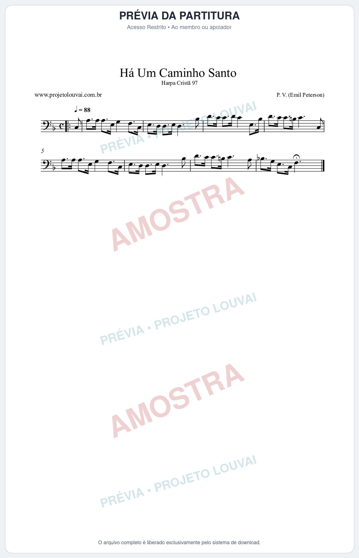 Prévia protegida da primeira página da partitura Partitura da música Há Um Caminho Santo (Harpa Cristã nº97) - Harpa Cristã - Tom F