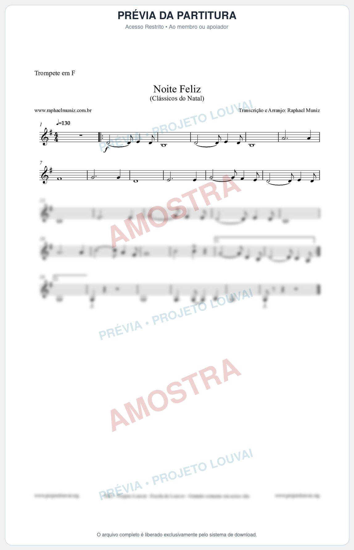Prévia protegida da primeira página da partitura Partitura para Trompete em F - Noite Feliz (Silent Night) - Versão 2 - Músicas de Natal