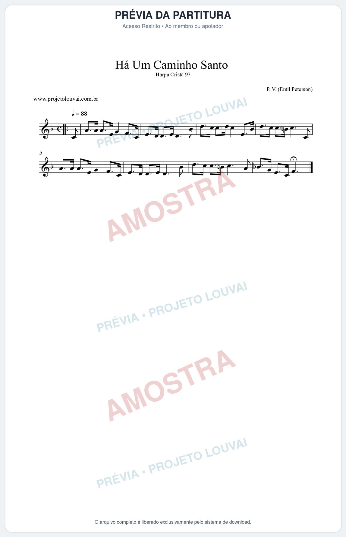 Prévia protegida da primeira página da partitura Partitura da música Há Um Caminho Santo (Harpa Cristã nº97) - Harpa Cristã - Tom F