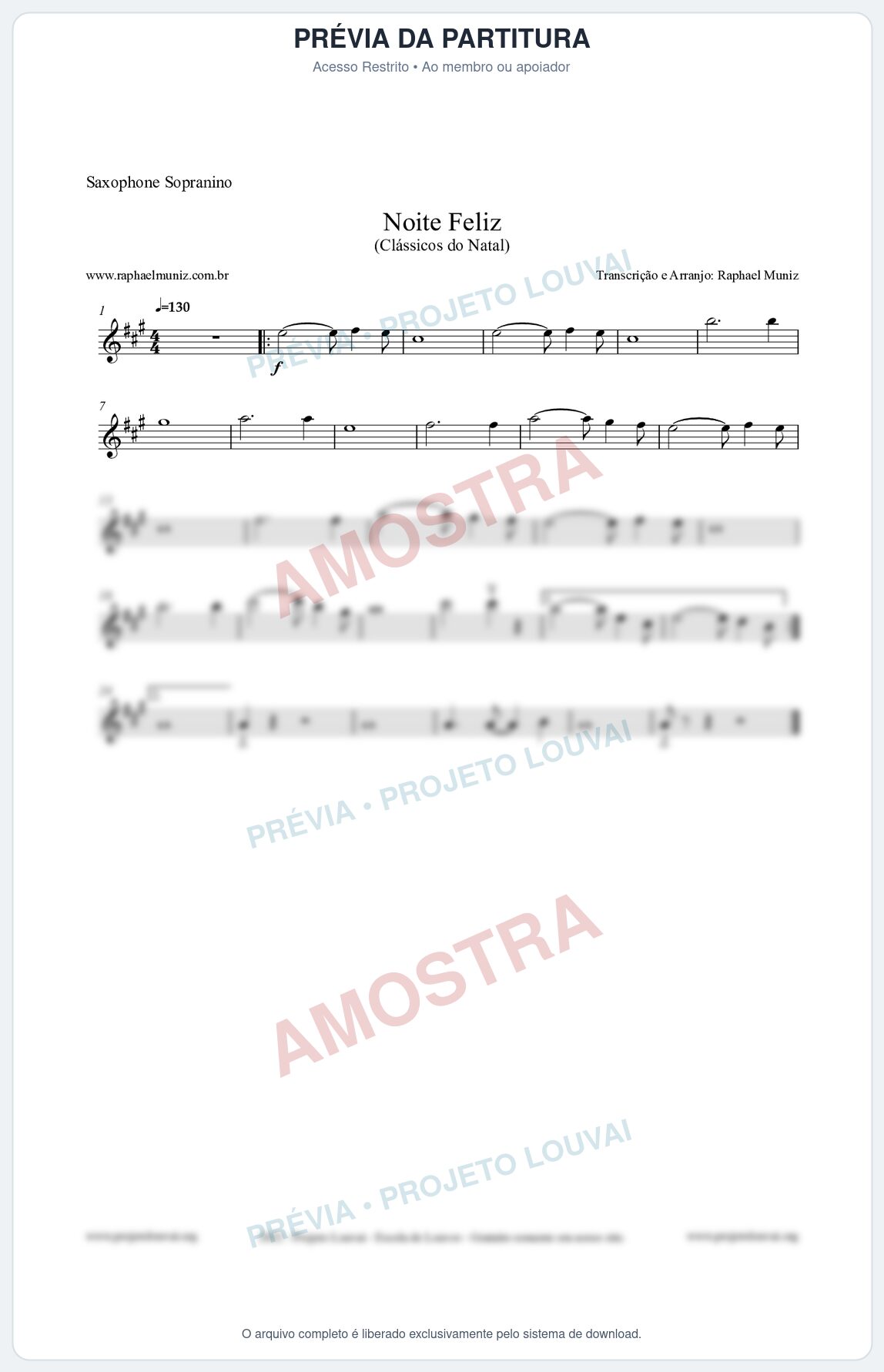 Prévia protegida da primeira página da partitura Partitura para Saxophone Sopranino - Noite Feliz (Silent Night) - Versão 2 - Músicas de Natal