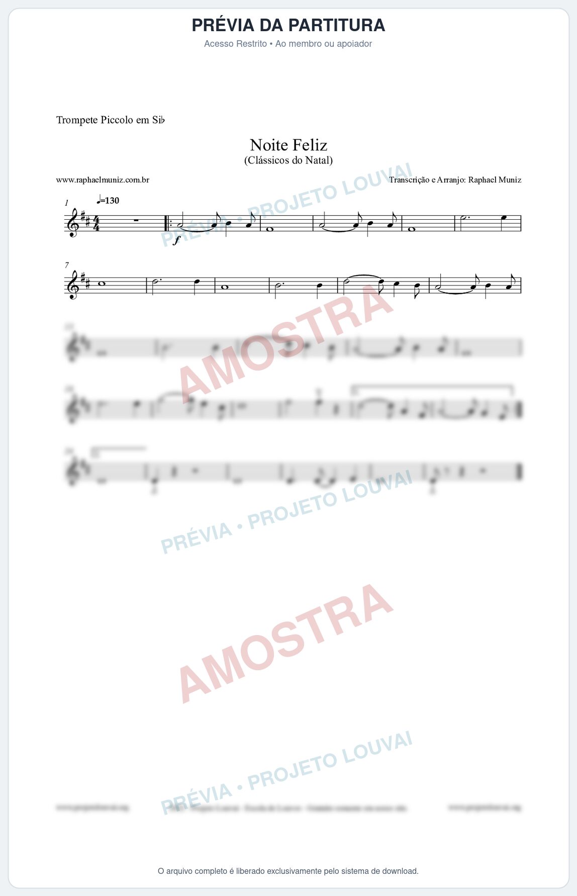 Prévia protegida da primeira página da partitura Partitura para Trompete Piccolo em Sib - Noite Feliz (Silent Night) - Versão 2 - Músicas de Natal