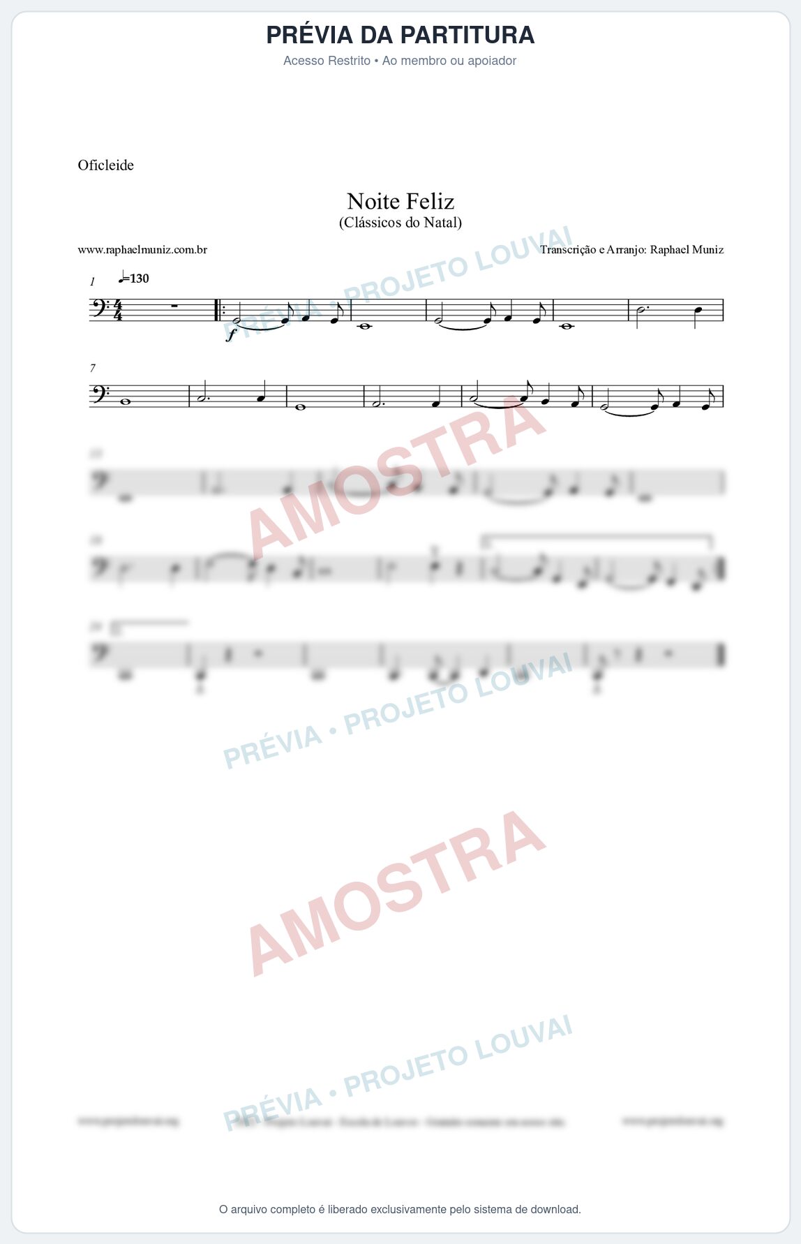 Prévia protegida da primeira página da partitura Partitura para Oficleide - Noite Feliz (Silent Night) - Versão 2 - Músicas de Natal