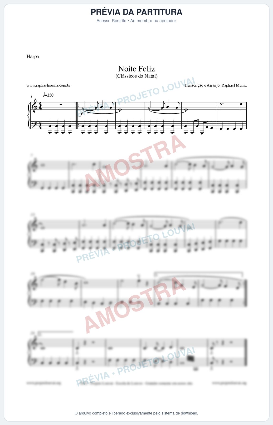 Prévia protegida da primeira página da partitura Partitura para Harpa - Noite Feliz (Silent Night) - Versão 2 - Músicas de Natal