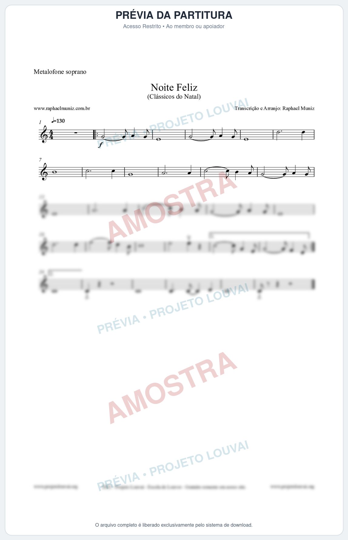 Prévia protegida da primeira página da partitura Partitura para Metalofone soprano - Noite Feliz (Silent Night) - Versão 2 - Músicas de Natal