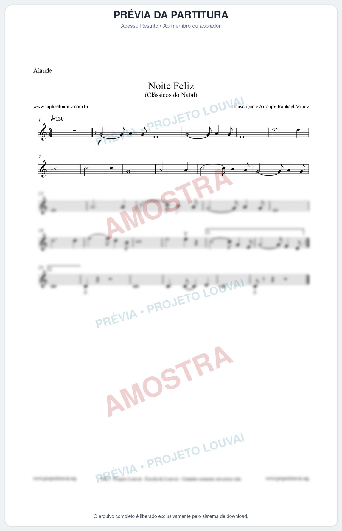 Prévia protegida da primeira página da partitura Partitura para Alaúde - Noite Feliz (Silent Night) - Versão 2 - Músicas de Natal