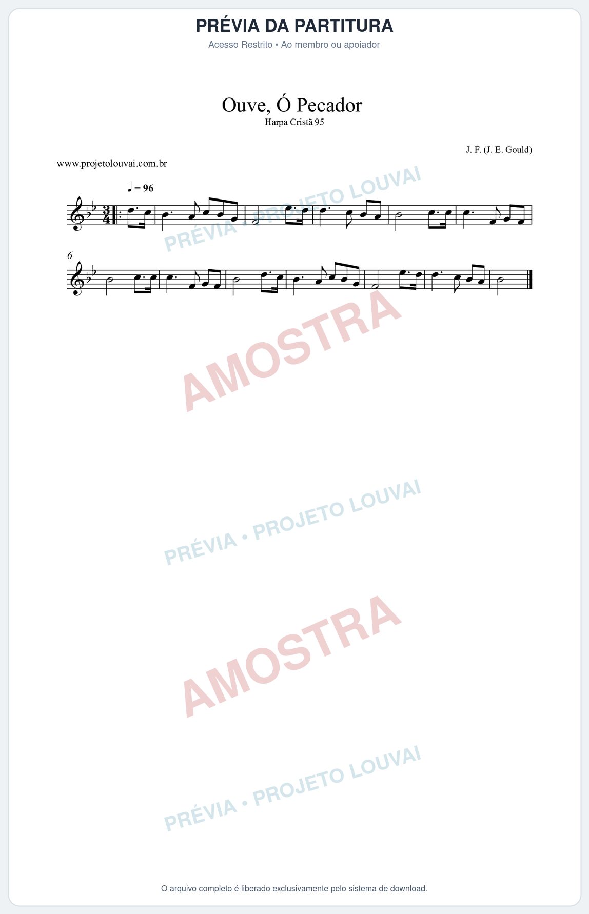 Prévia protegida da primeira página da partitura Partitura da música Ouve, Ó Pecador (Harpa Cristã nº95) - Harpa Cristã - Tom Bb
