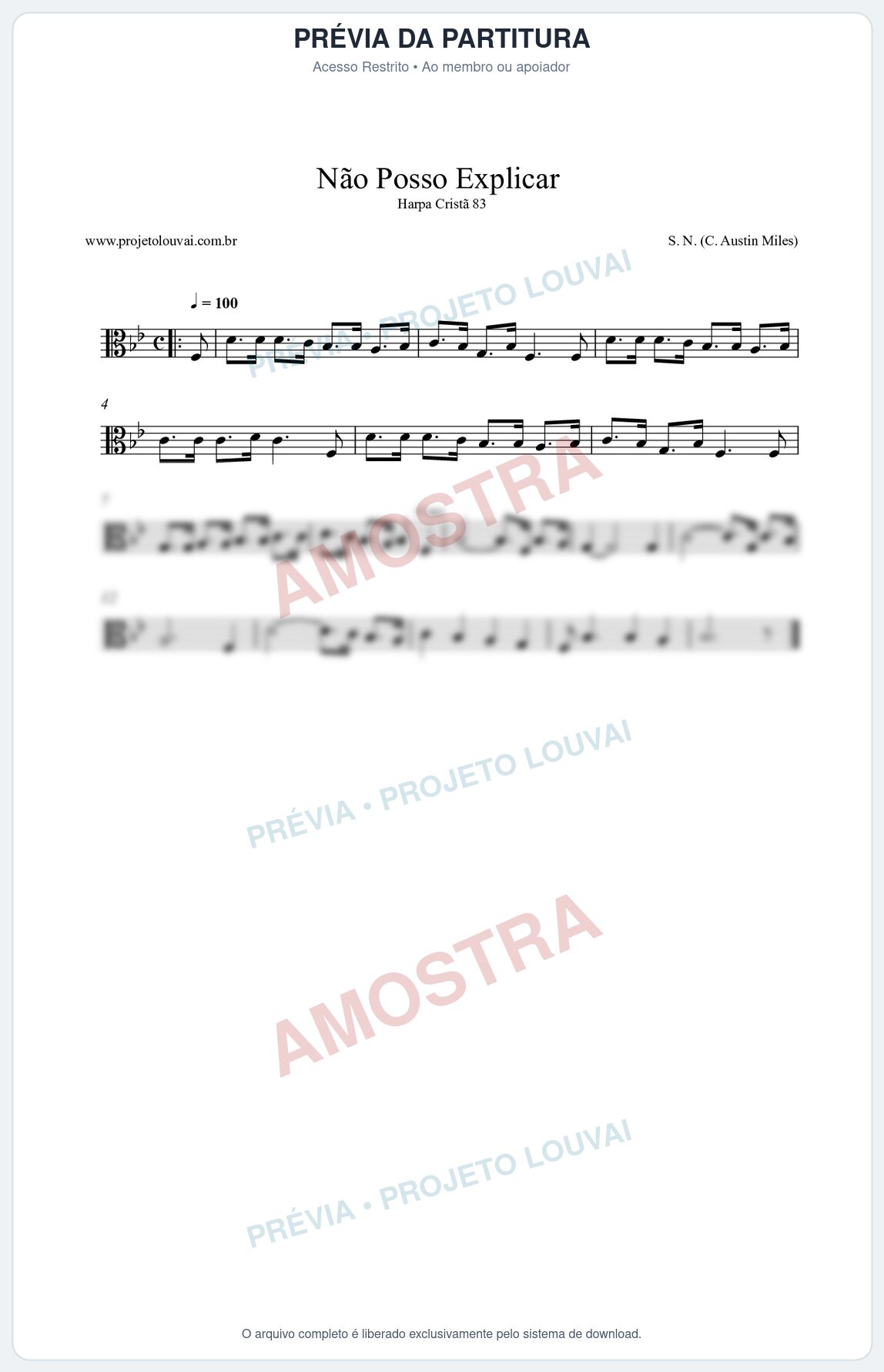 Prévia protegida da primeira página da partitura Partitura da música Não Posso Explicar (Harpa Cristã 83) - Harpa Cristã - Tom Bb