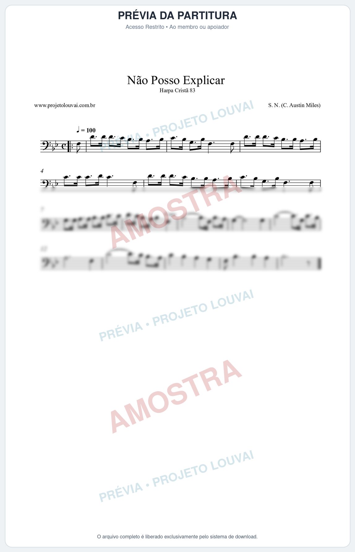 Prévia protegida da primeira página da partitura Partitura da música Não Posso Explicar (Harpa Cristã 83) - Harpa Cristã - Tom Bb