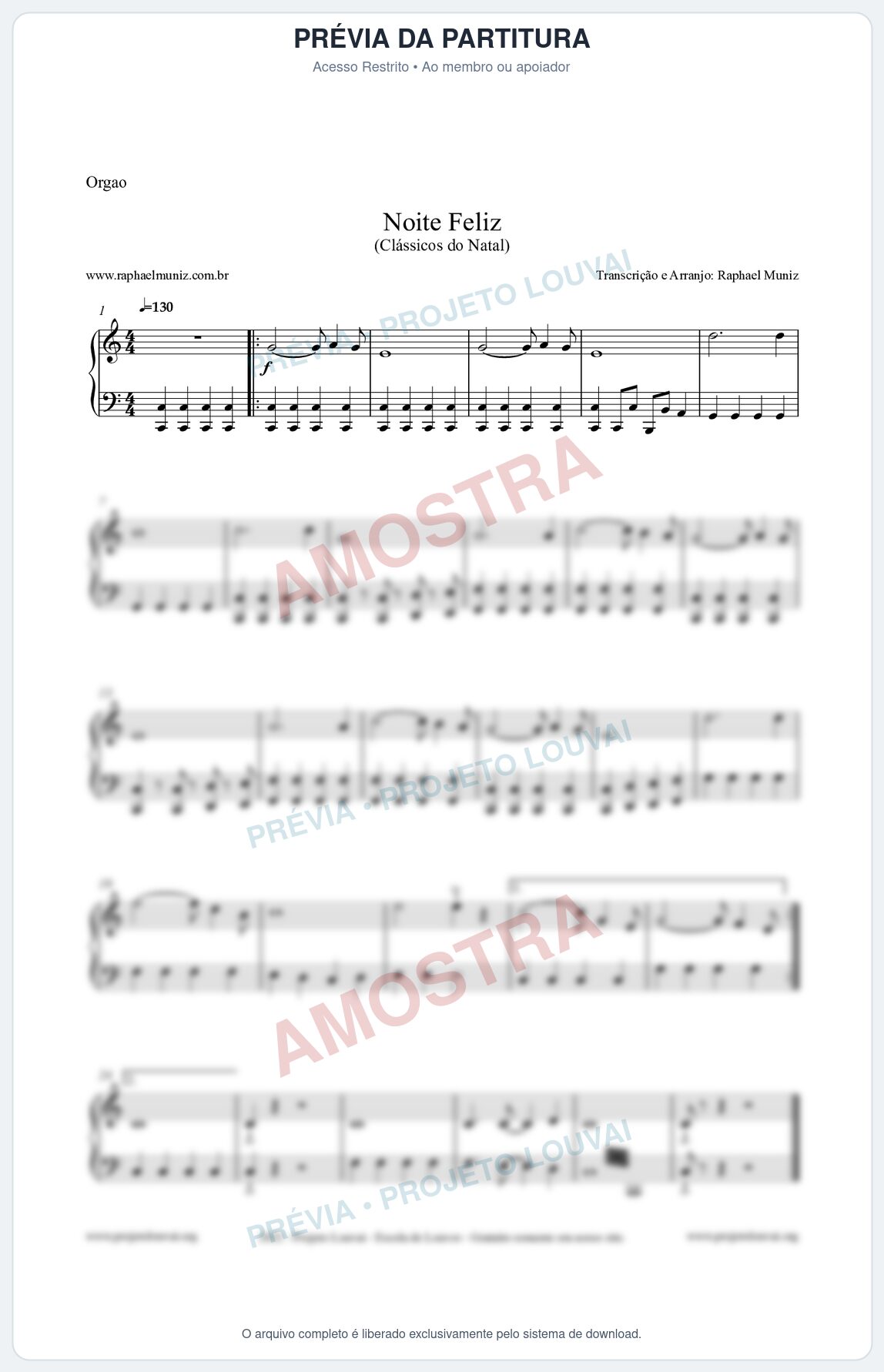 Prévia protegida da primeira página da partitura Partitura para Órgão - Noite Feliz (Silent Night) - Versão 2 - Músicas de Natal