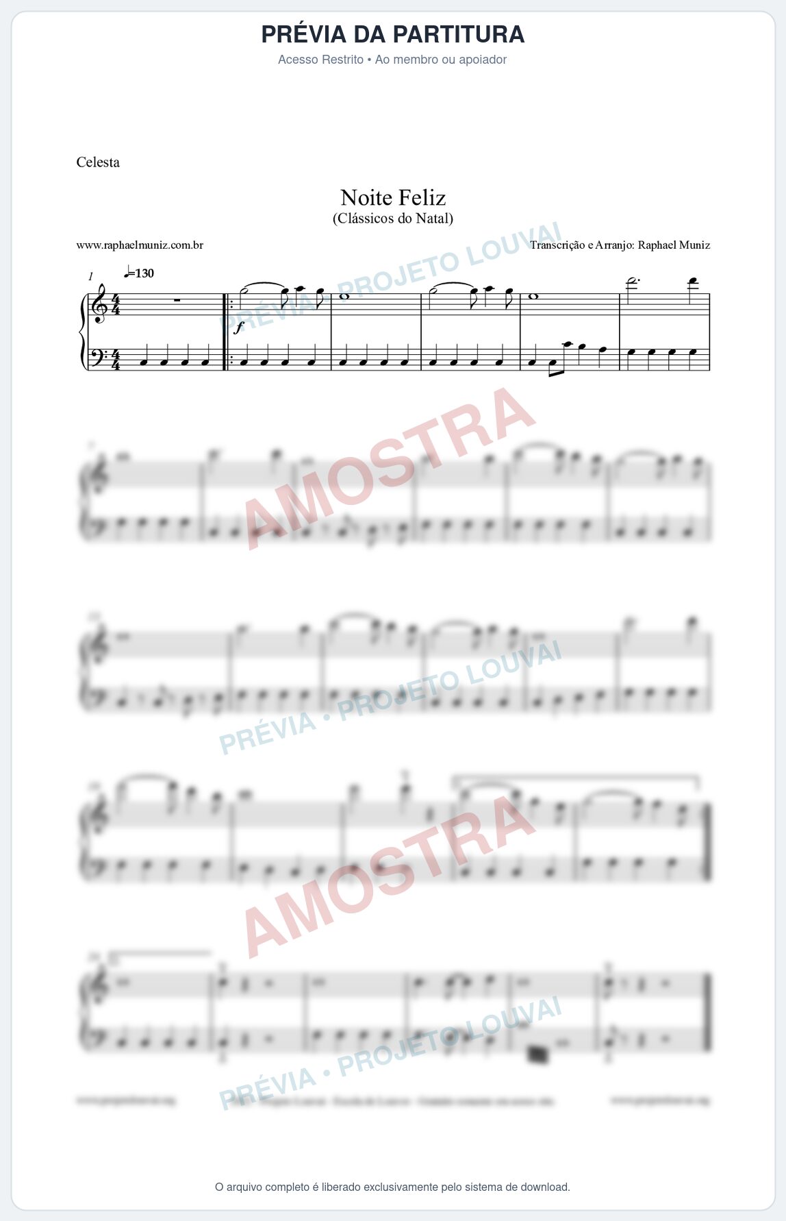 Prévia protegida da primeira página da partitura Partitura para Celesta - Noite Feliz (Silent Night) - Versão 2 - Músicas de Natal