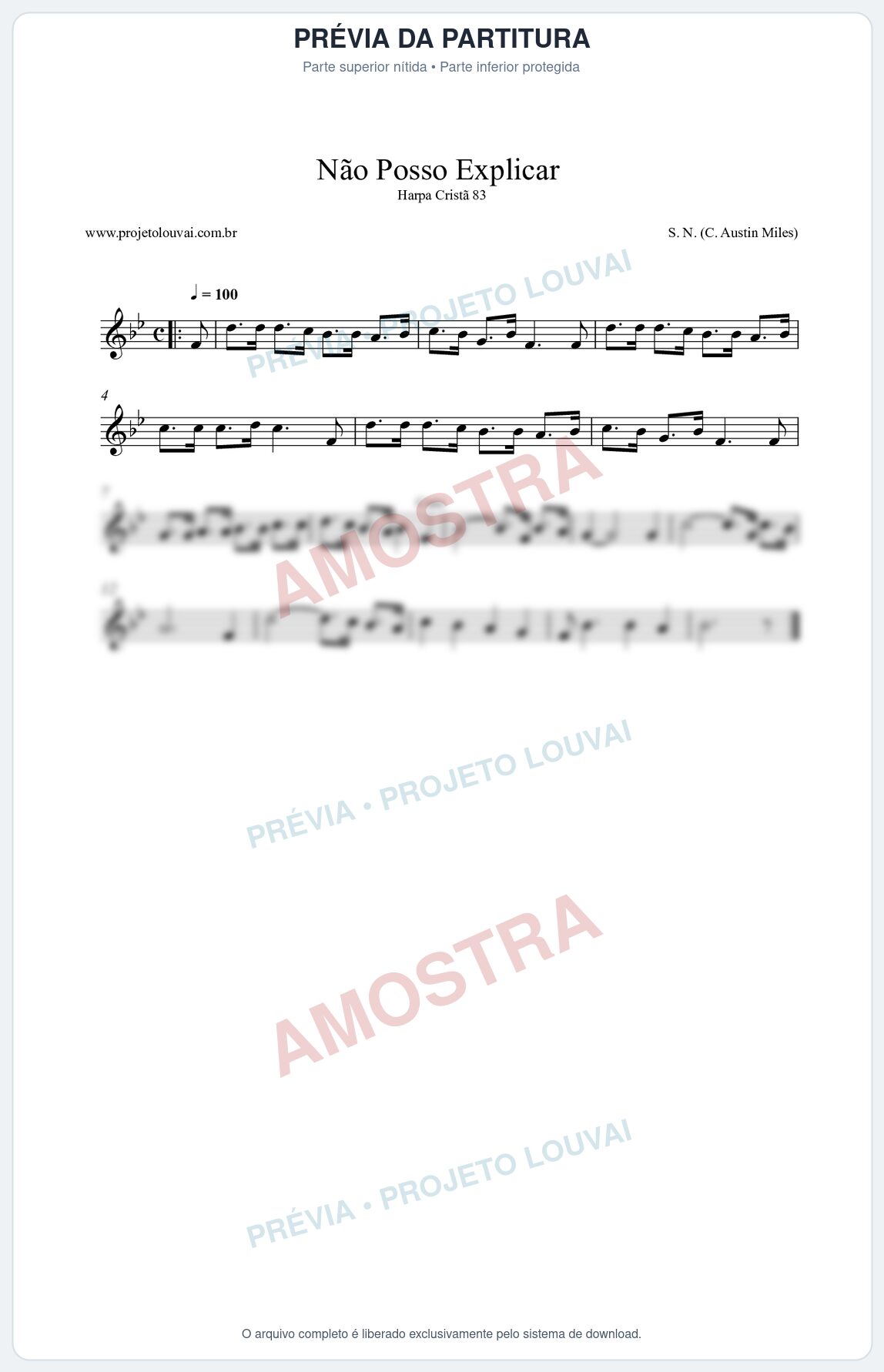 Prévia protegida da primeira página da partitura Partitura da música Não Posso Explicar (Harpa Cristã 83) - Harpa Cristã - Tom Bb