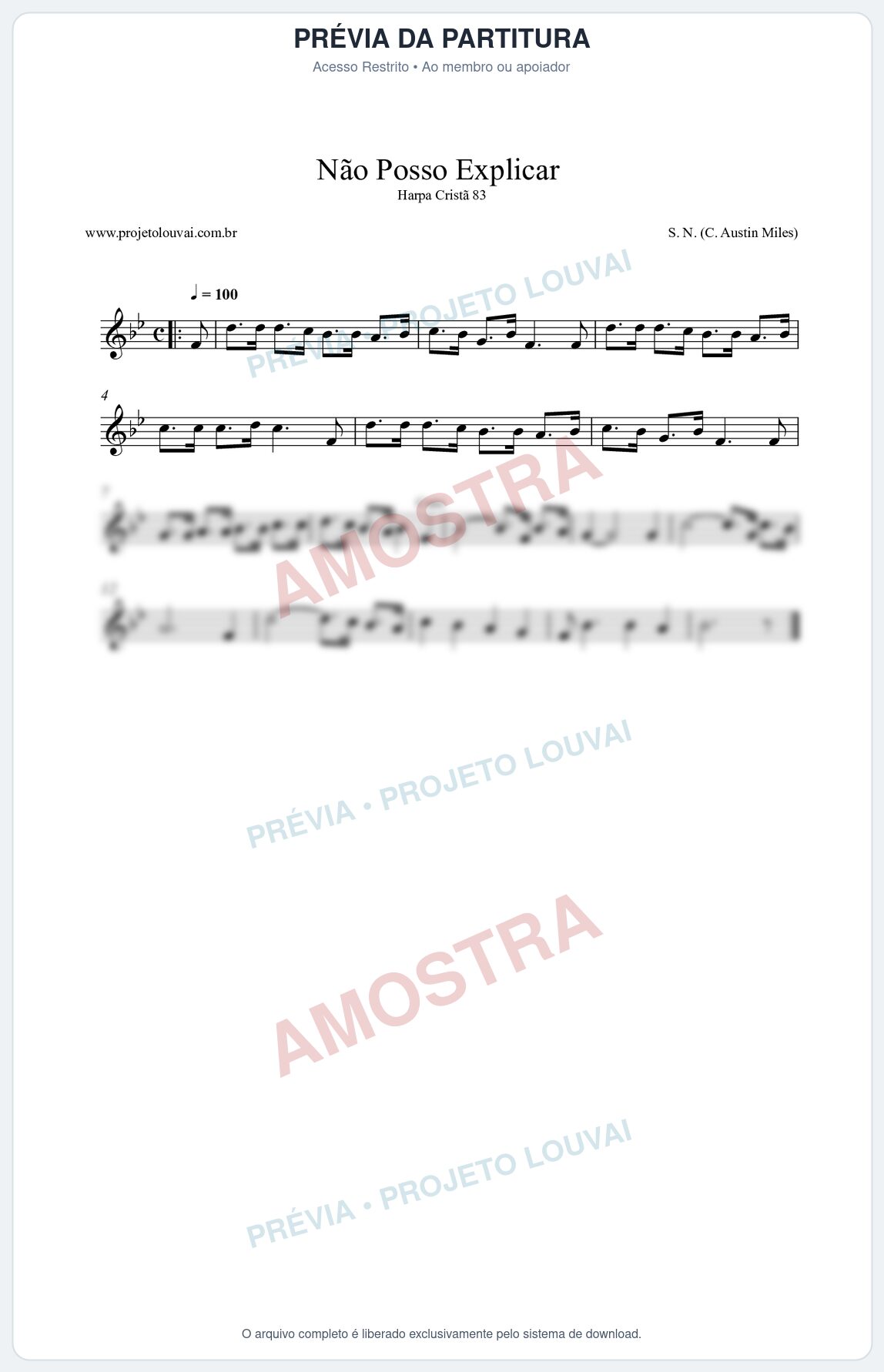 Prévia protegida da primeira página da partitura Partitura da música Não Posso Explicar (Harpa Cristã 83) - Harpa Cristã - Tom Bb