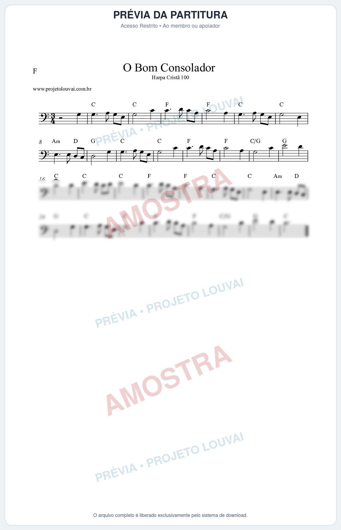 Prévia protegida da primeira página da partitura Partitura da música O Bom Consolador (Harpa Cristã nº100) - Harpa Cristã - Tom C
