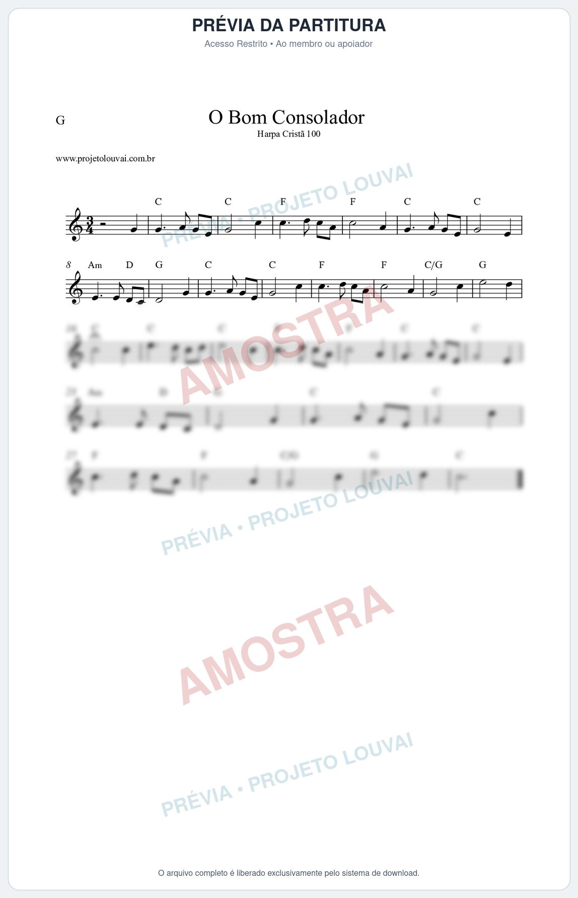 Prévia protegida da primeira página da partitura Partitura da música O Bom Consolador (Harpa Cristã nº100) - Harpa Cristã - Tom C