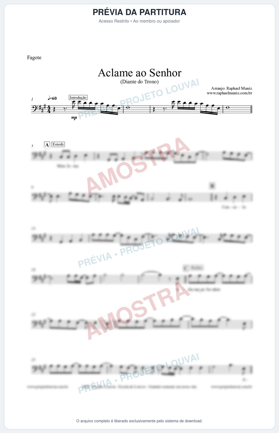 Prévia protegida da primeira página da partitura Partitura para Fagote - Aclame ao Senhor - Diante do Trono