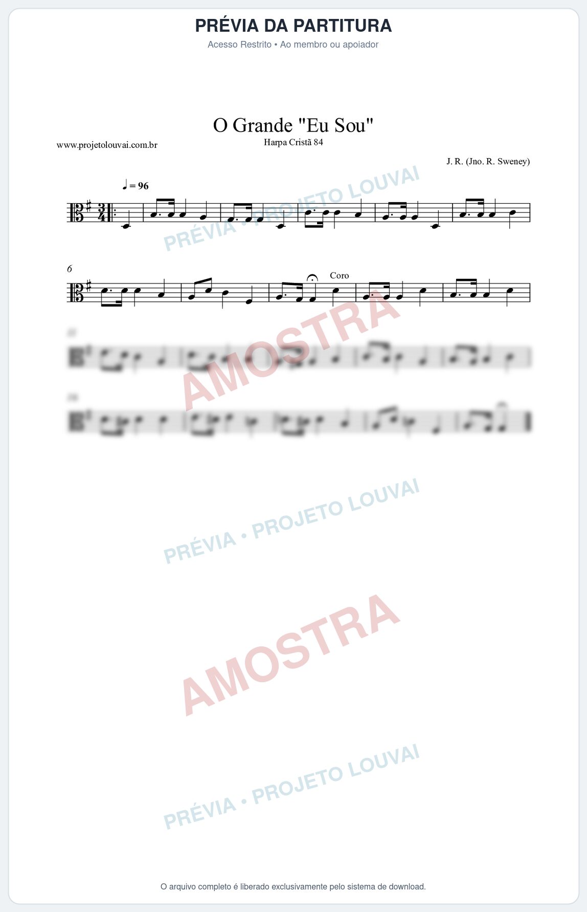 Prévia protegida da primeira página da partitura Partitura da música O Grande Eu Sou (Harpa Cristã nº84) - Harpa Cristã - Tom G