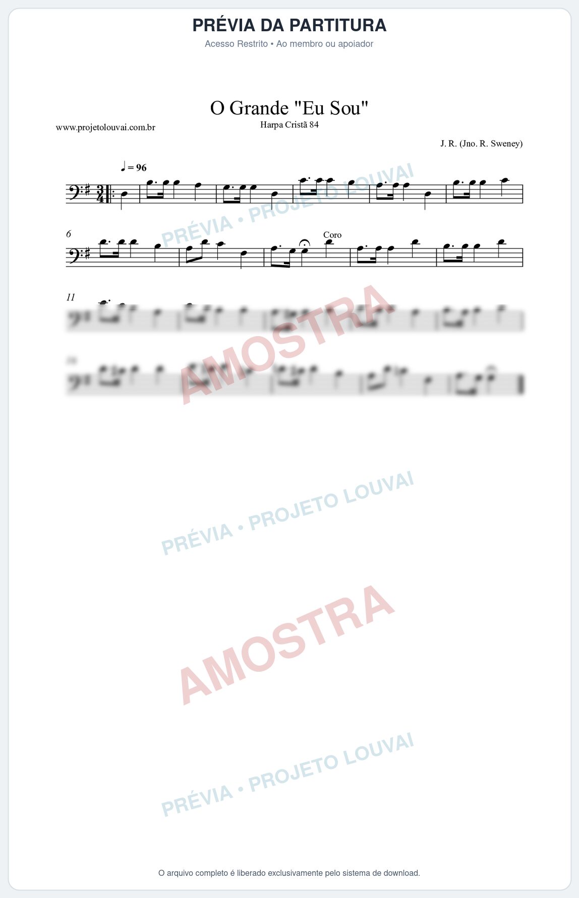 Prévia protegida da primeira página da partitura Partitura da música O Grande Eu Sou (Harpa Cristã nº84) - Harpa Cristã - Tom G