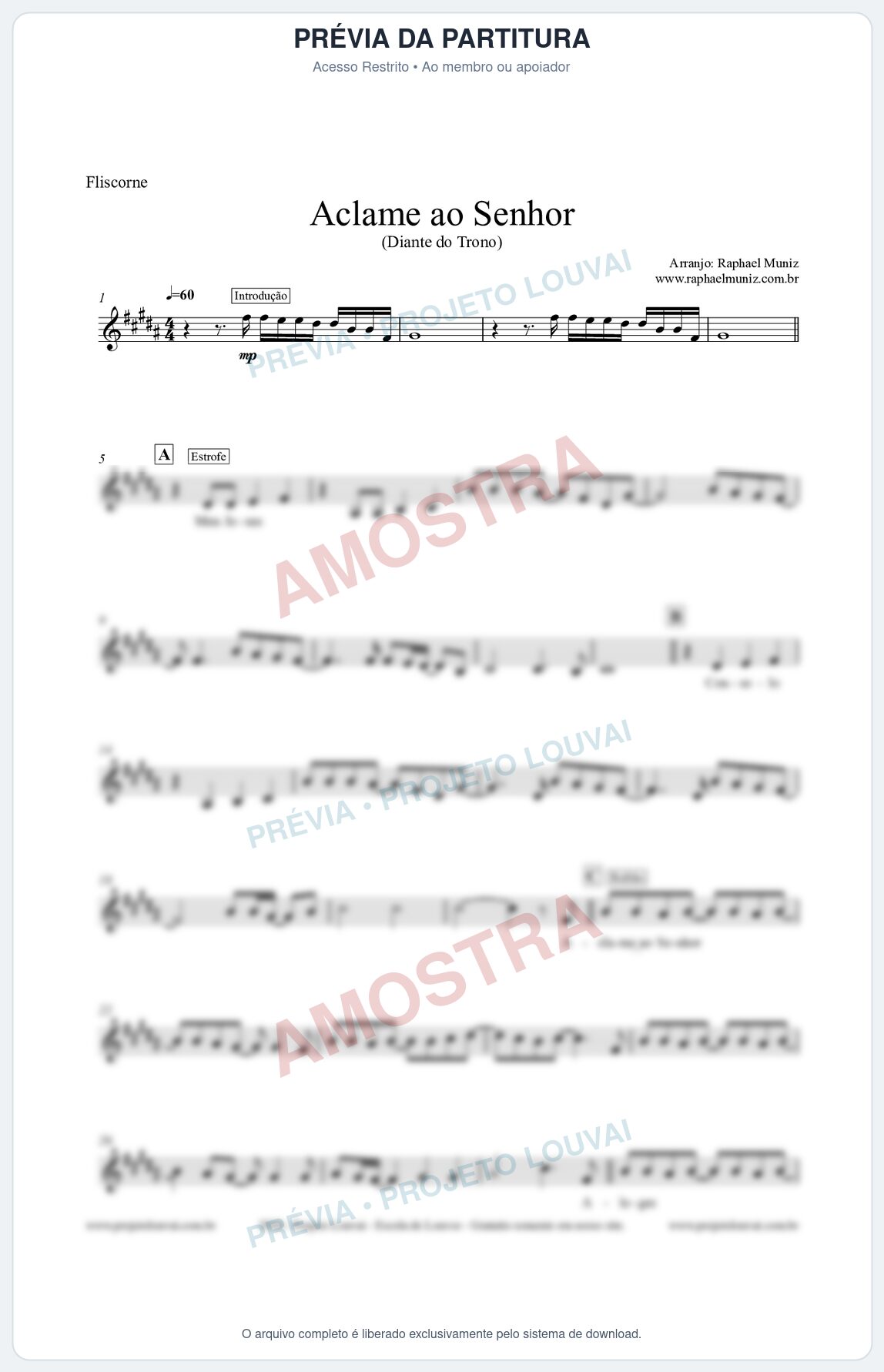 Prévia protegida da primeira página da partitura Partitura para Flugelhorn - Aclame ao Senhor - Diante do Trono