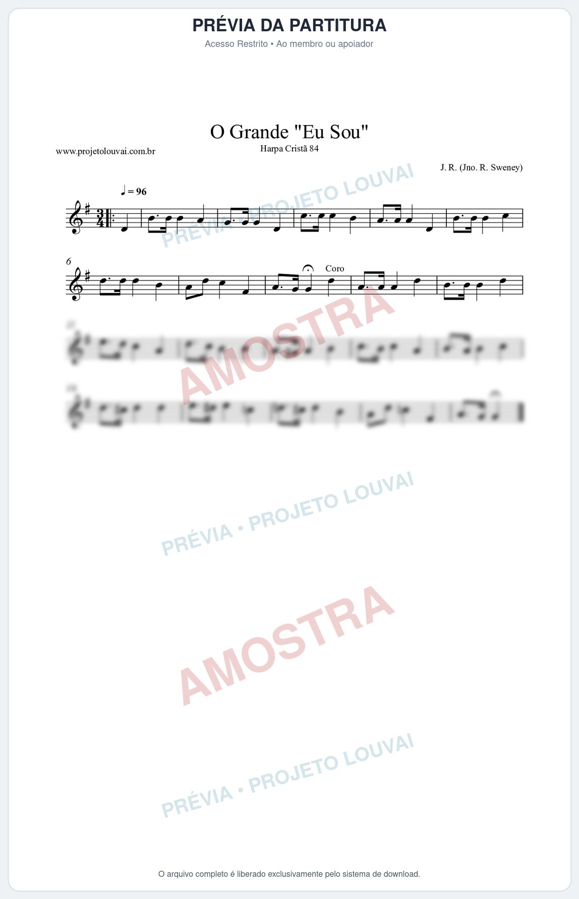 Prévia protegida da primeira página da partitura Partitura da música O Grande Eu Sou (Harpa Cristã nº84) - Harpa Cristã - Tom G