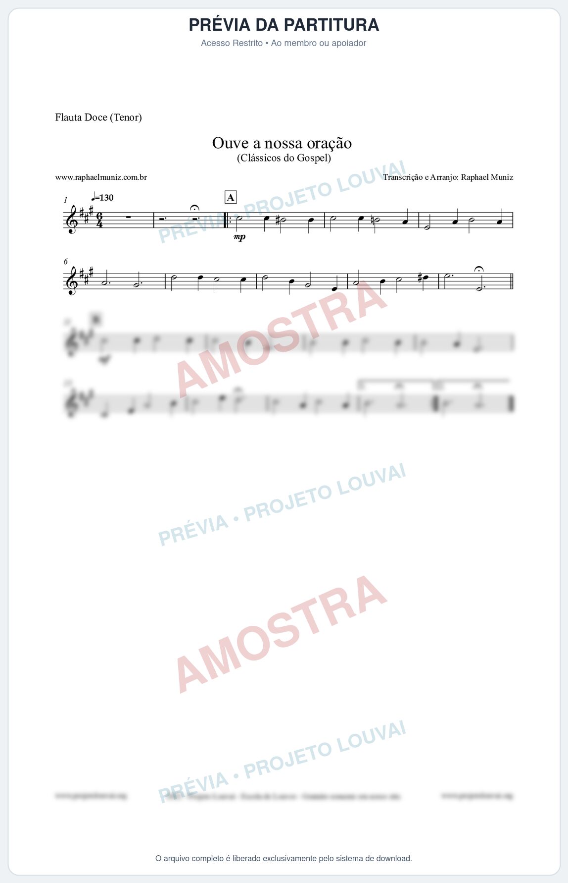 Prévia protegida da primeira página da partitura Partitura para Flauta Doce (Tenor) - Ouve a nossa oração - CCB nº4 - Hinos da CCB