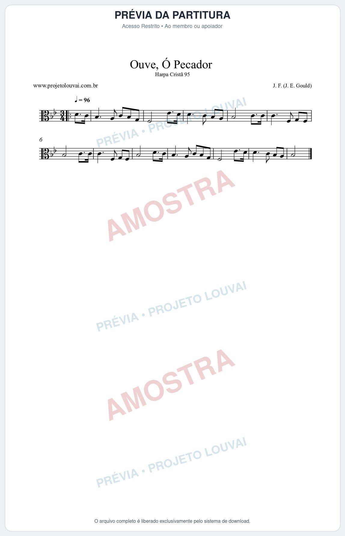 Prévia protegida da primeira página da partitura Partitura da música Ouve, Ó Pecador (Harpa Cristã nº95) - Harpa Cristã - Tom Bb
