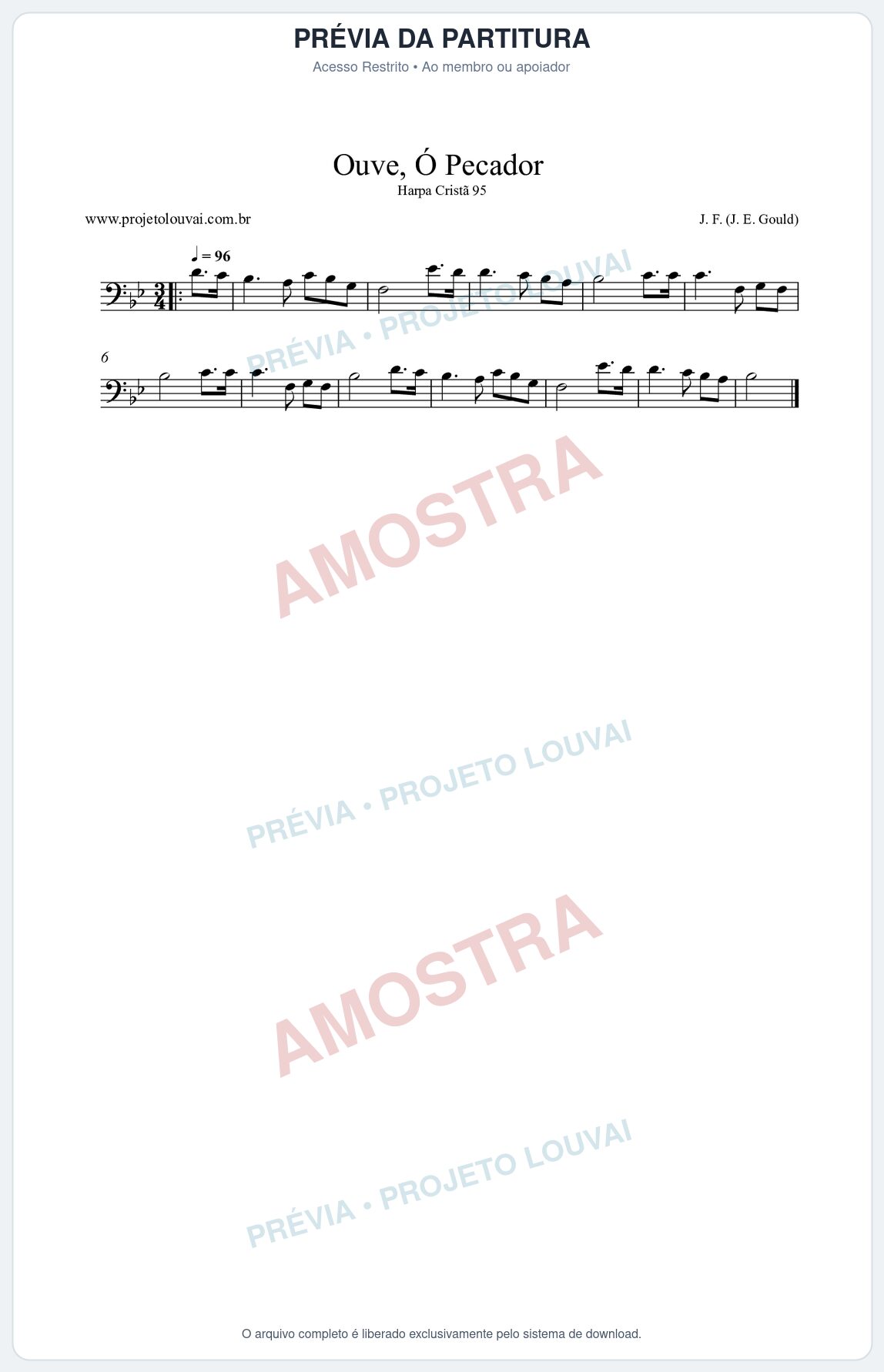 Prévia protegida da primeira página da partitura Partitura da música Ouve, Ó Pecador (Harpa Cristã nº95) - Harpa Cristã - Tom Bb