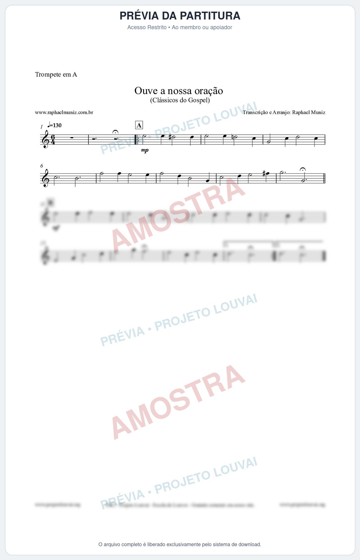Prévia protegida da primeira página da partitura Partitura para Trompete em A - Ouve a nossa oração - CCB nº4 - Hinos da CCB