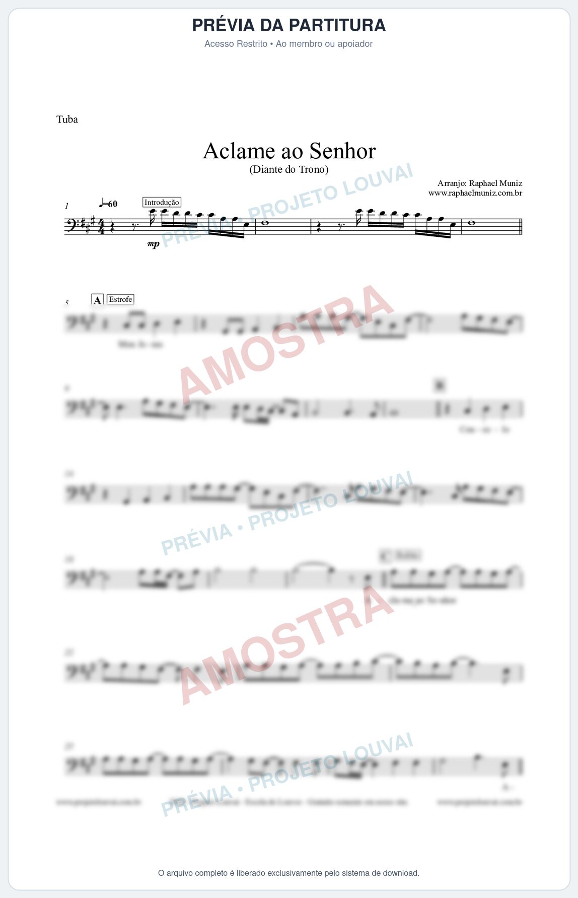Prévia protegida da primeira página da partitura Partitura para Tuba em Dó - Aclame ao Senhor - Diante do Trono