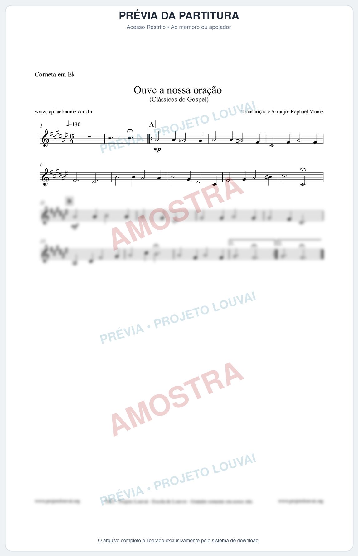 Prévia protegida da primeira página da partitura Partitura para Corneta em Eb - Ouve a nossa oração - CCB nº4 - Hinos da CCB