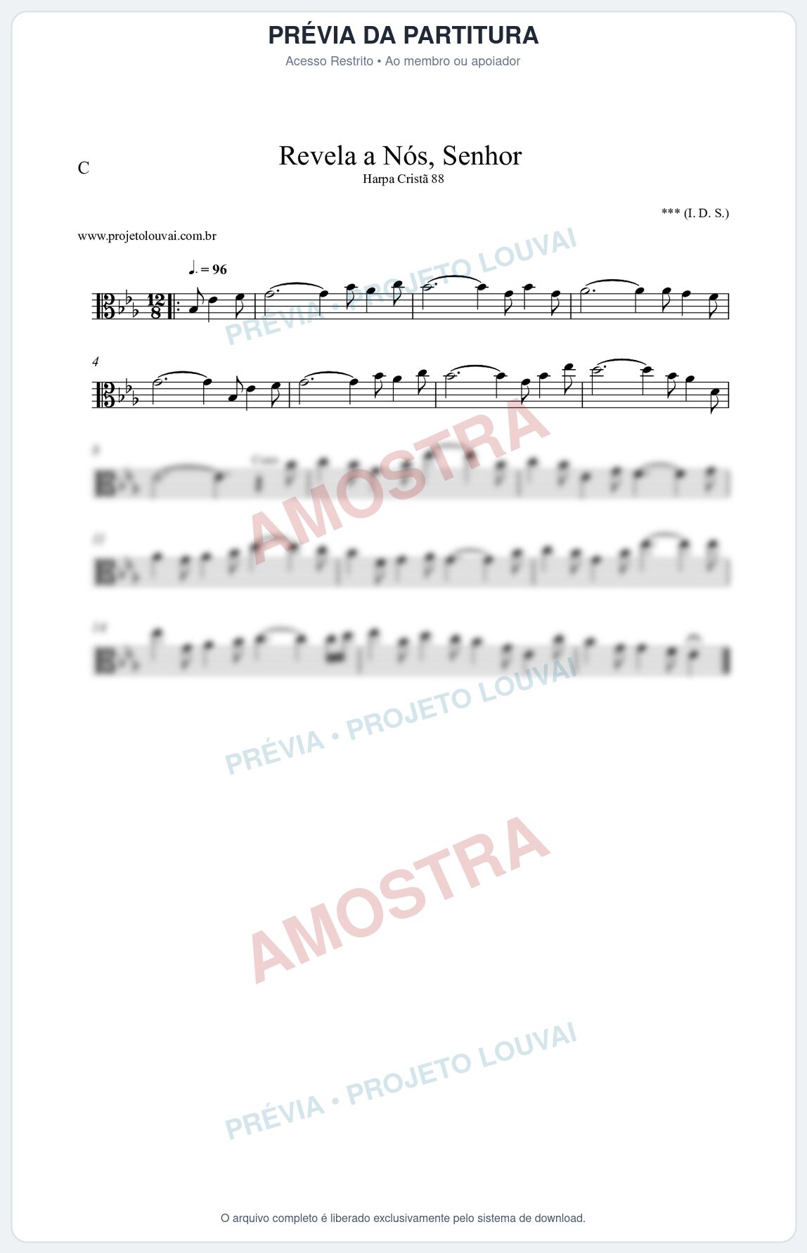 Prévia protegida da primeira página da partitura Partitura da música Revela a Nós, Senhor (Harpa Cristã nº88) - Harpa Cristã - Tom Eb