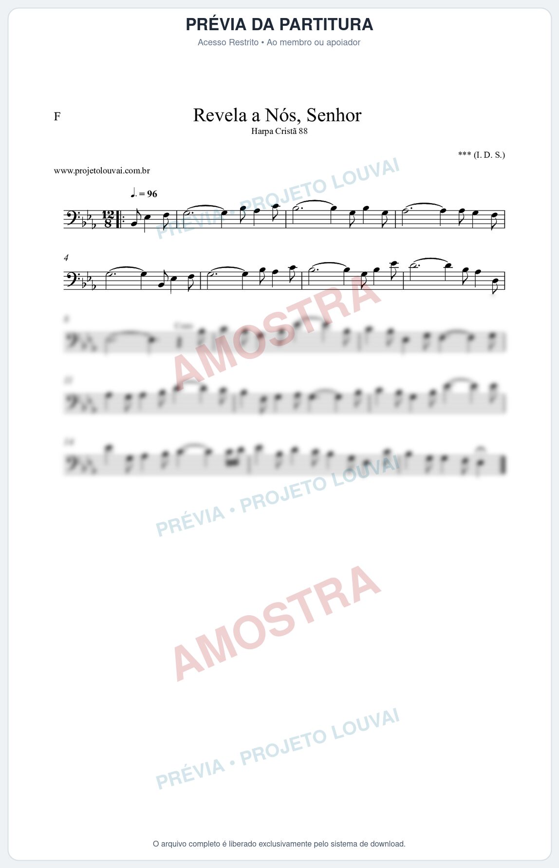 Prévia protegida da primeira página da partitura Partitura da música Revela a Nós, Senhor (Harpa Cristã nº88) - Harpa Cristã - Tom Eb