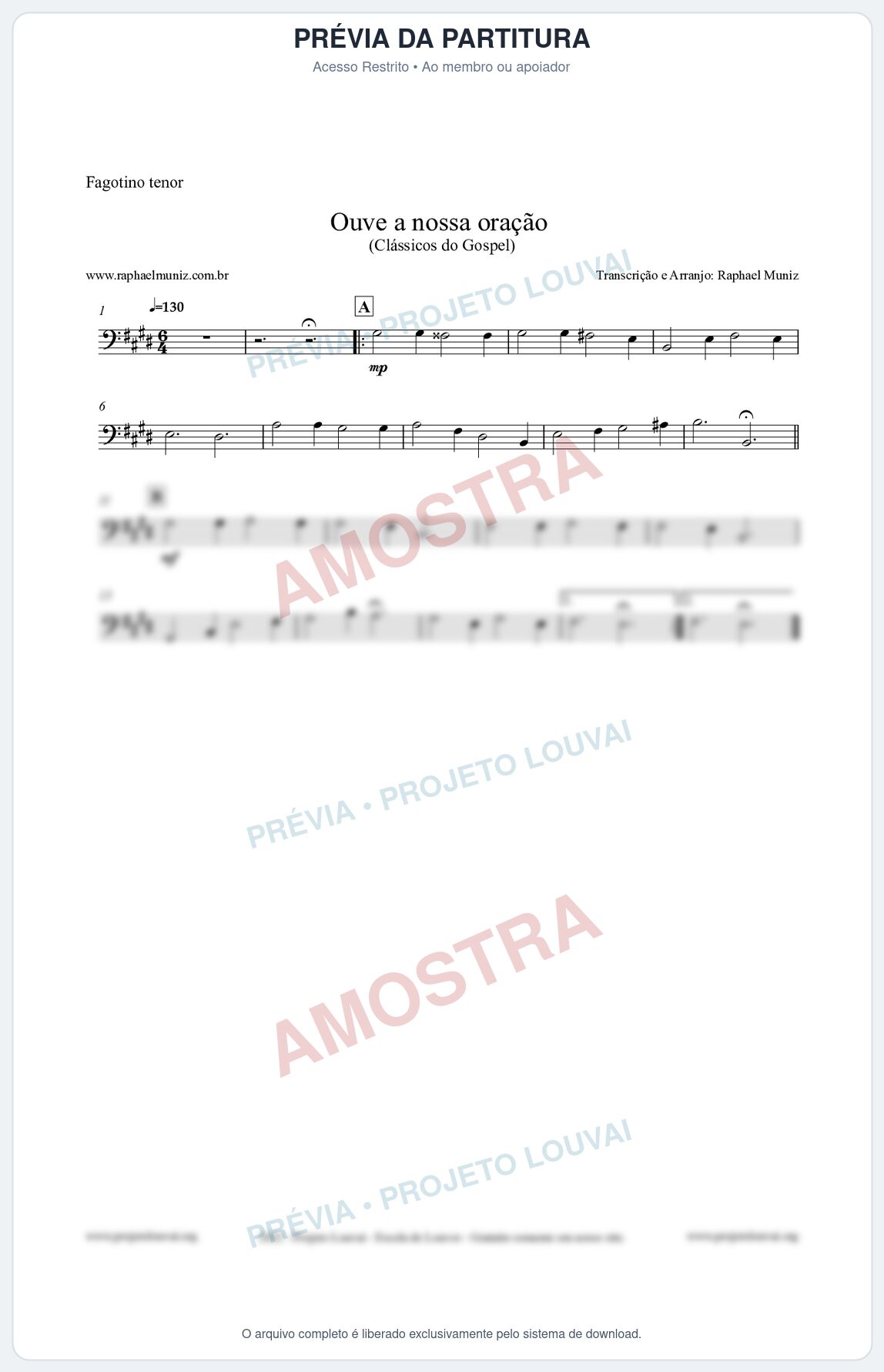 Prévia protegida da primeira página da partitura Partitura para Fagotino tenor - Ouve a nossa oração - CCB nº4 - Hinos da CCB
