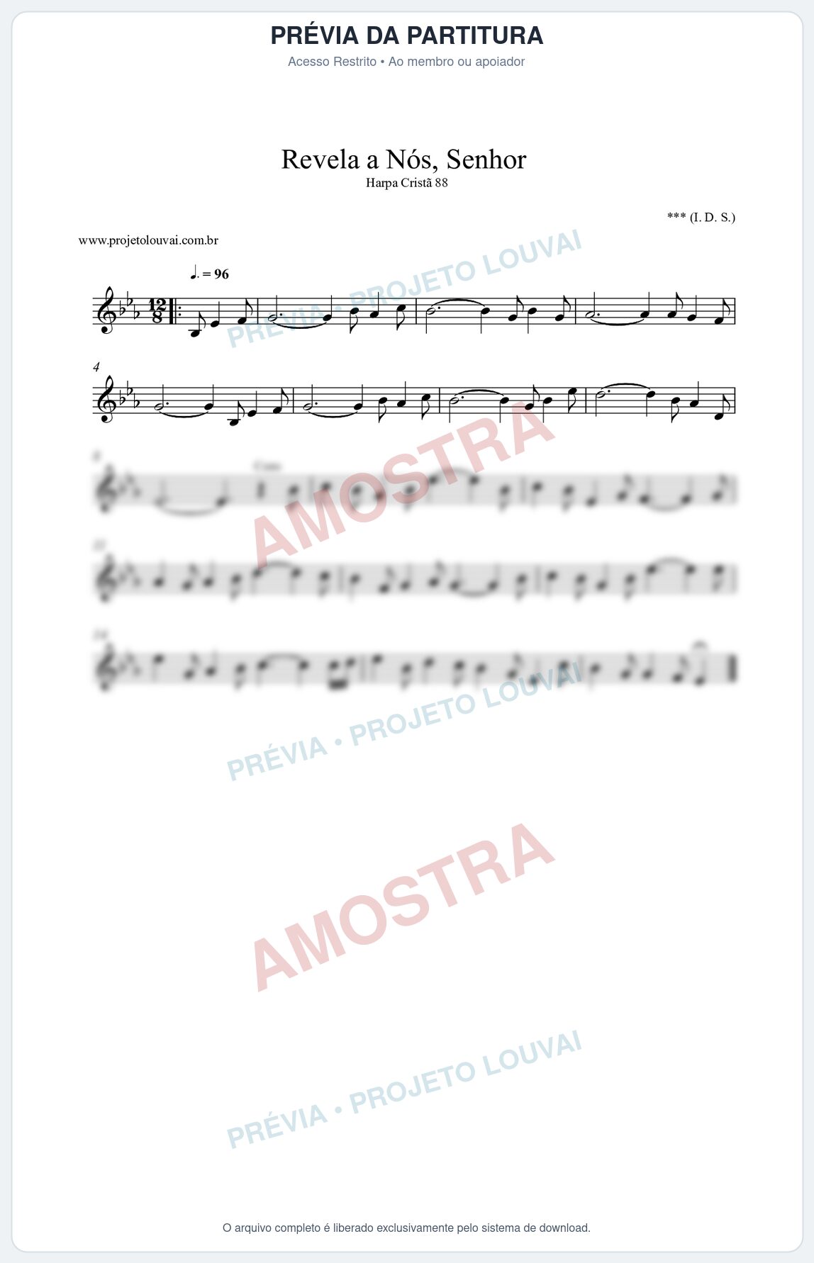 Prévia protegida da primeira página da partitura Partitura da música Revela a Nós, Senhor (Harpa Cristã nº88) - Harpa Cristã - Tom Eb