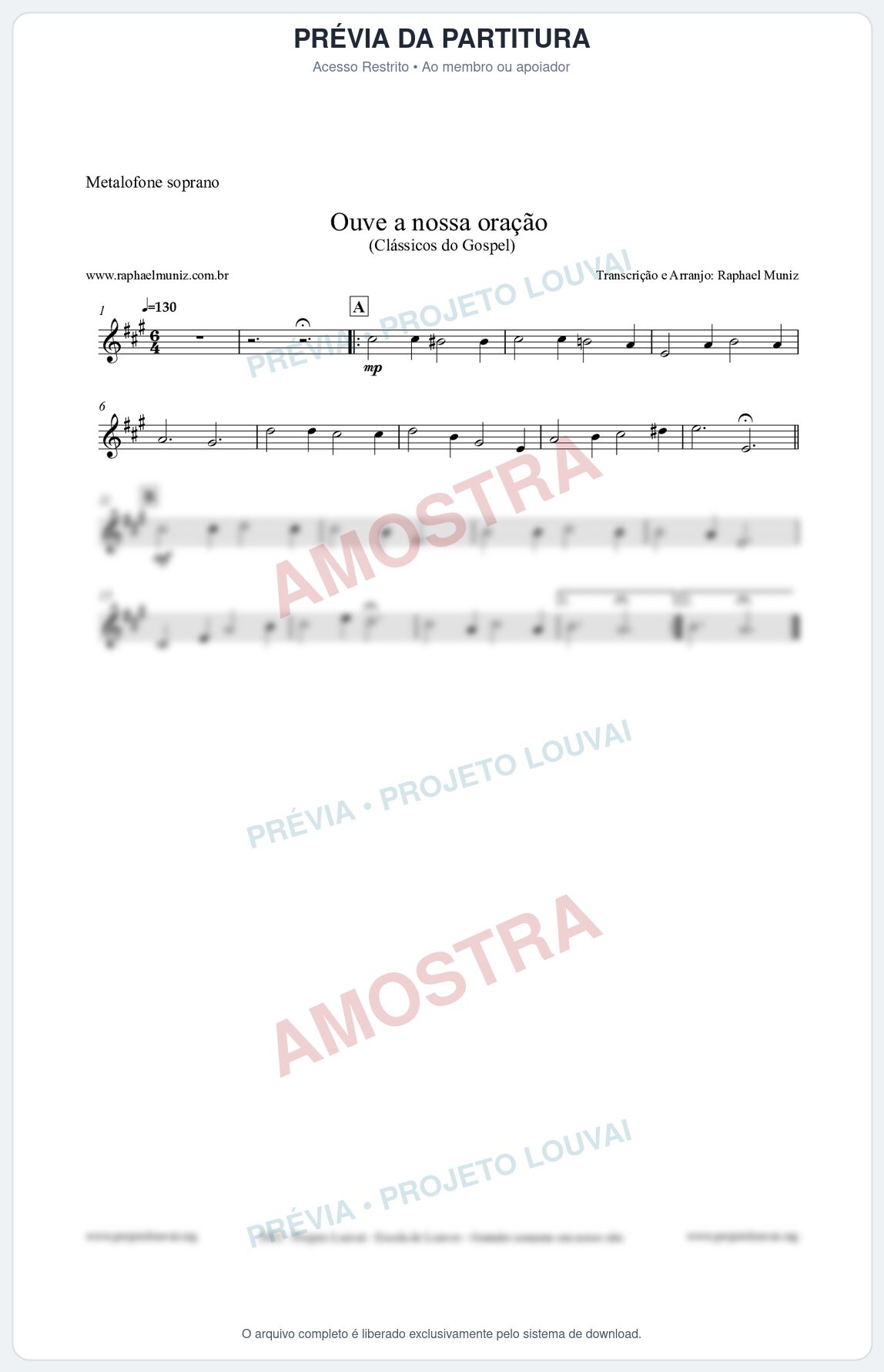 Prévia protegida da primeira página da partitura Partitura para Metalofone soprano - Ouve a nossa oração - CCB nº4 - Hinos da CCB