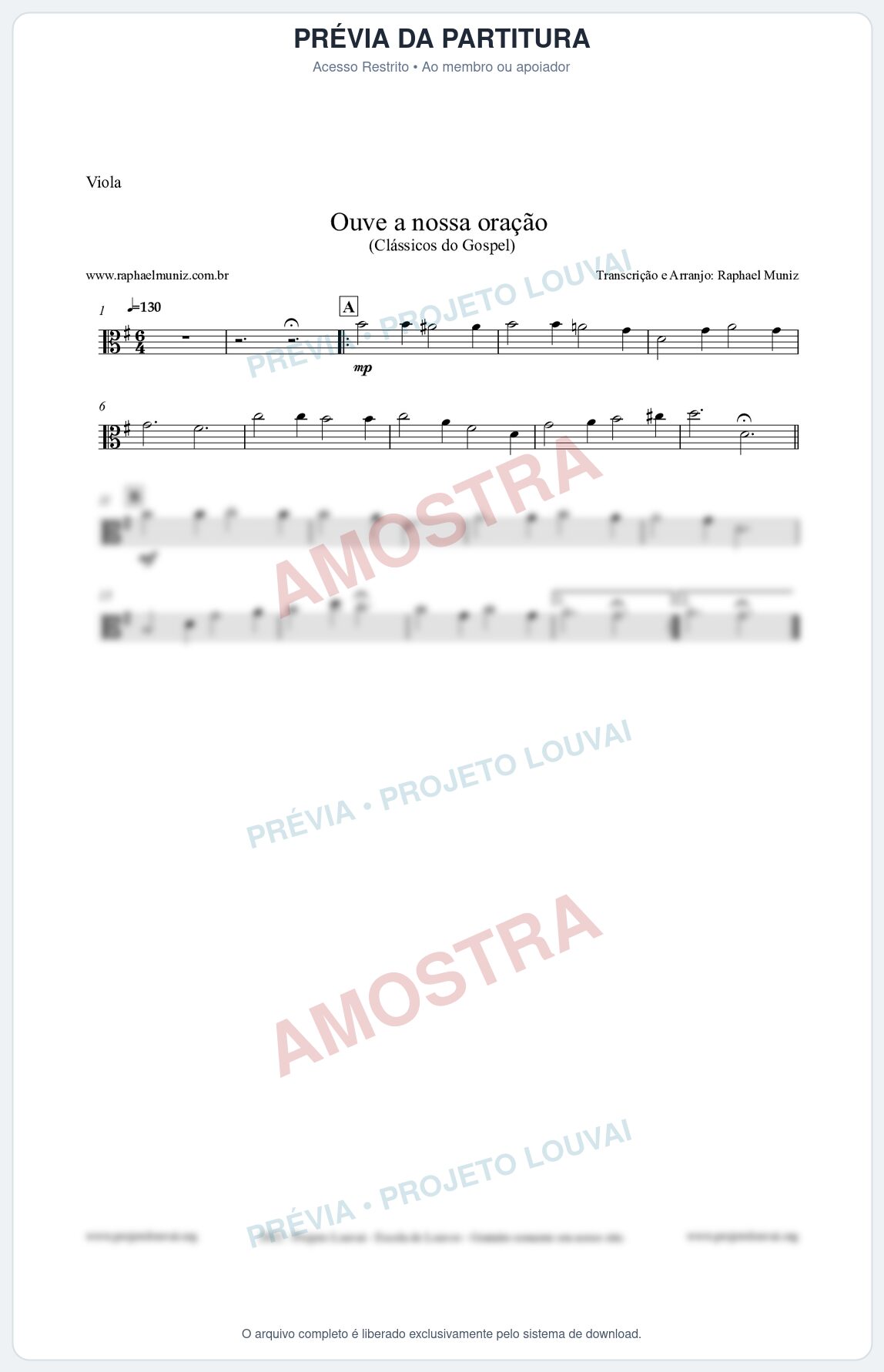 Prévia protegida da primeira página da partitura Partitura para Viola - Ouve a nossa oração - CCB nº4 - Hinos da CCB
