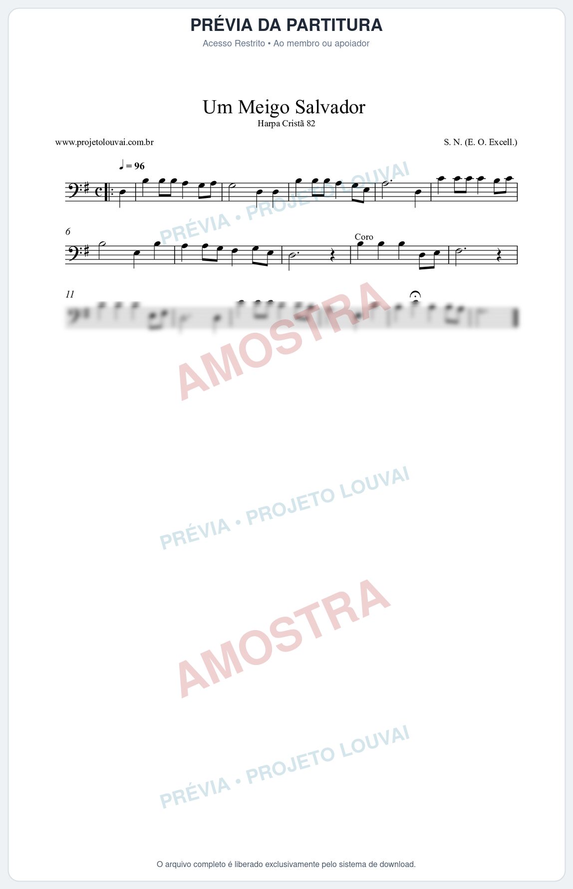 Prévia protegida da primeira página da partitura Partitura da música Um Meigo Salvador (Harpa Cristã nº82) - Harpa Cristã - Tom G