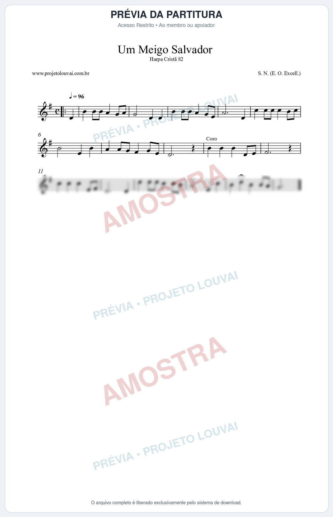 Prévia protegida da primeira página da partitura Partitura da música Um Meigo Salvador (Harpa Cristã nº82) - Harpa Cristã - Tom G