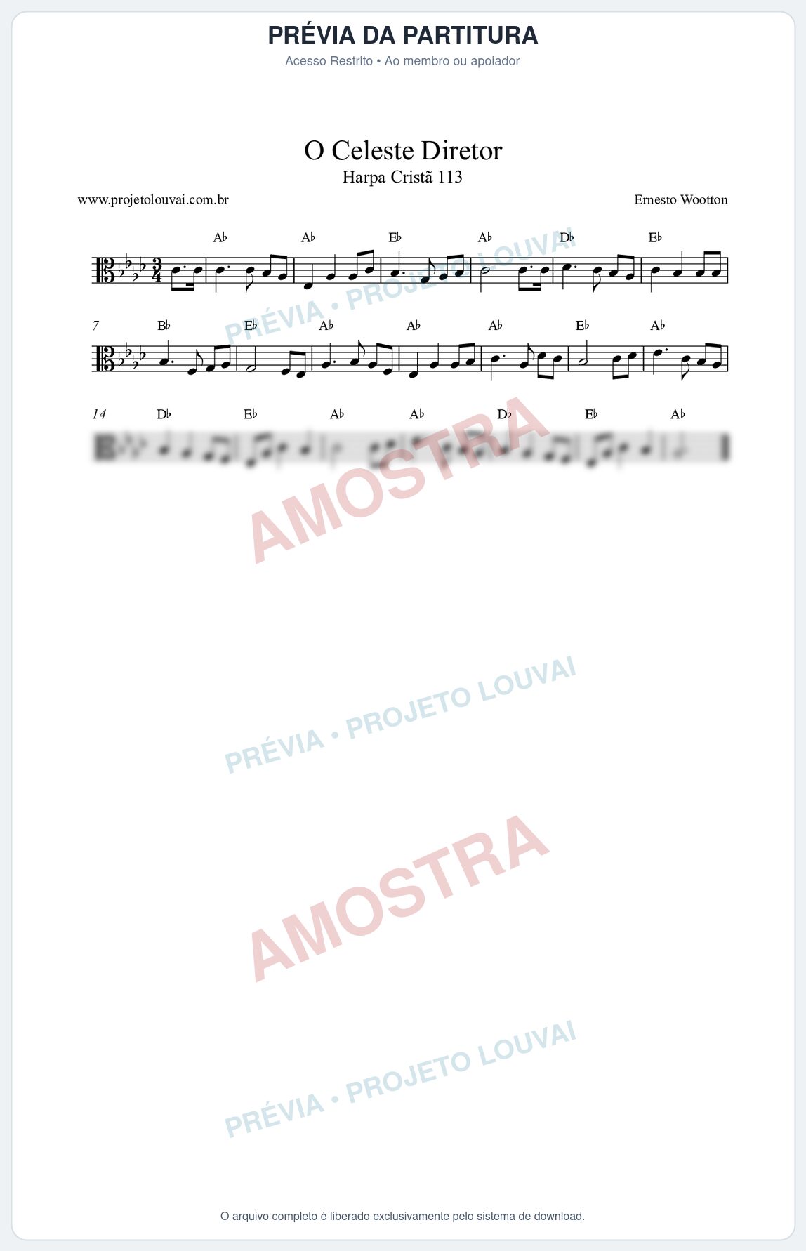 Prévia protegida da primeira página da partitura Partitura da música O Celeste Diretor (Harpa Cristã nº113) - Harpa Cristã - Tom Ab