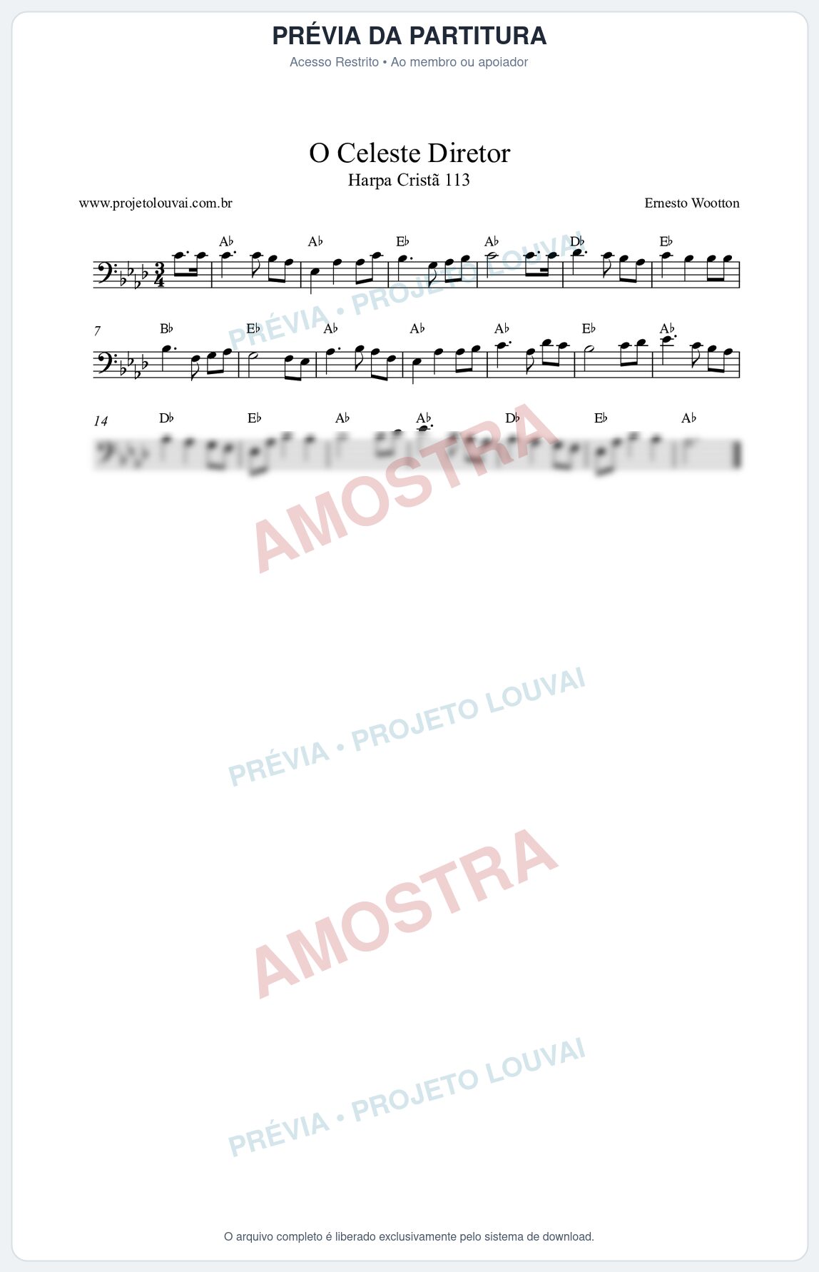 Prévia protegida da primeira página da partitura Partitura da música O Celeste Diretor (Harpa Cristã nº113) - Harpa Cristã - Tom Ab