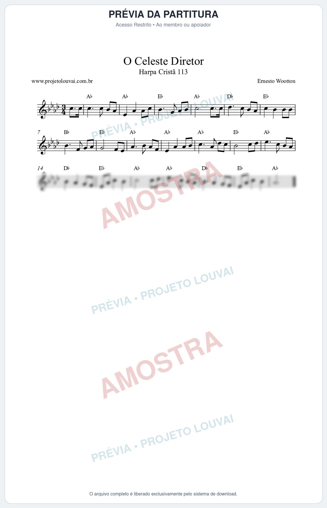 Prévia protegida da primeira página da partitura Partitura da música O Celeste Diretor (Harpa Cristã nº113) - Harpa Cristã - Tom Ab