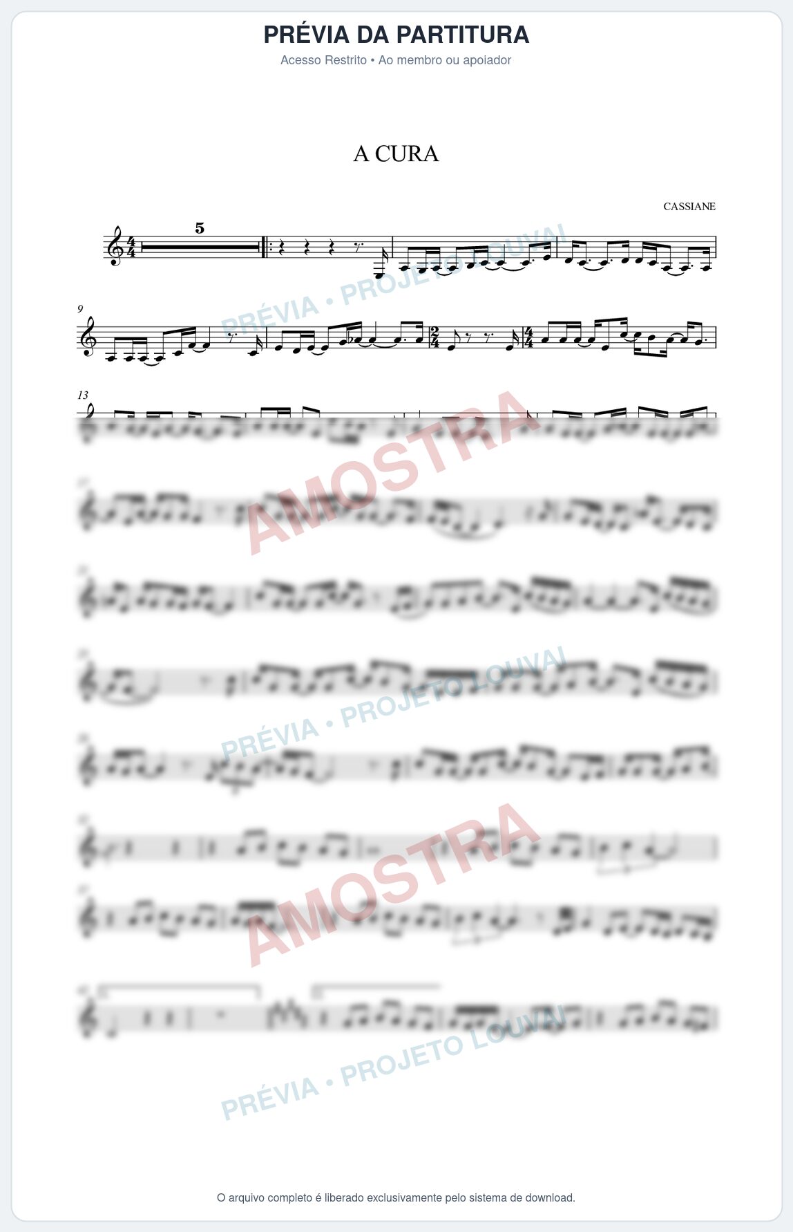 Prévia protegida da primeira página da partitura Partitura da música A Cura - Cassiane - Tom C