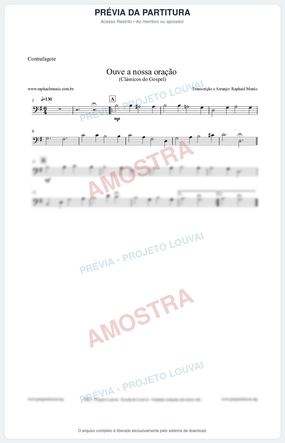 Prévia protegida da primeira página da partitura Partitura para Contrafagote - Ouve a nossa oração - CCB nº4 - Hinos da CCB