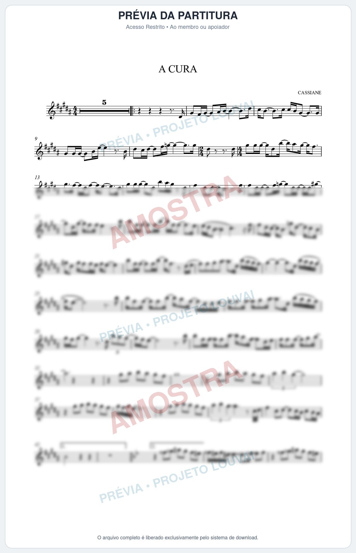 Prévia protegida da primeira página da partitura Partitura da música A Cura - Cassiane - Tom B