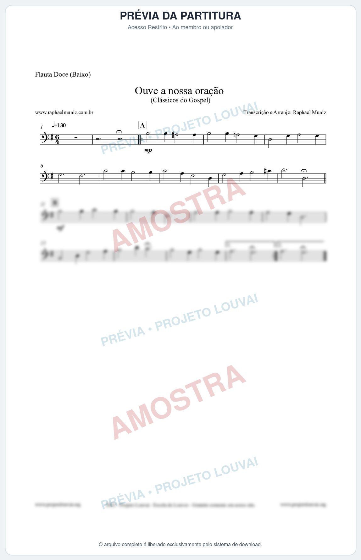 Prévia protegida da primeira página da partitura Partitura para Flauta Doce (Baixo) - Ouve a nossa oração - CCB nº4 - Hinos da CCB