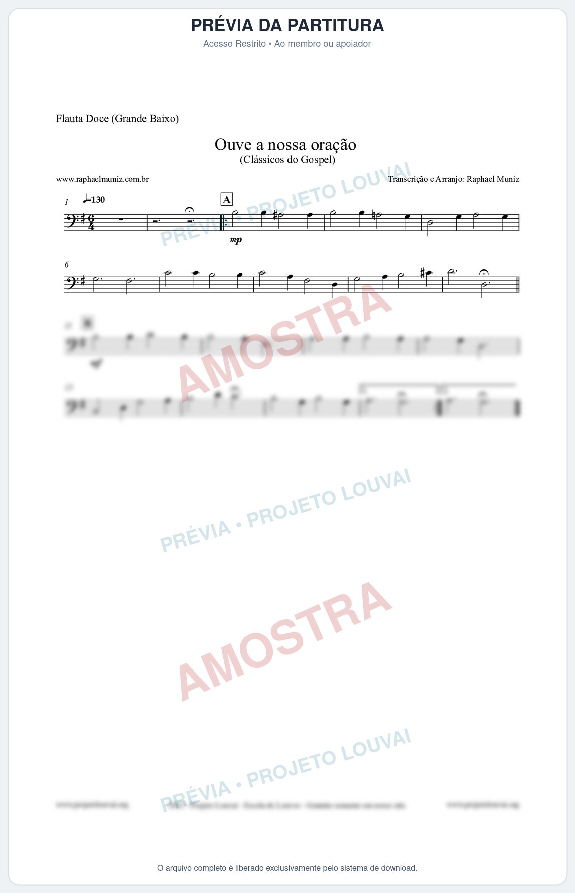 Prévia protegida da primeira página da partitura Partitura para Flauta Doce (Grande Baixo) - Ouve a nossa oração - CCB nº4 - Hinos da CCB