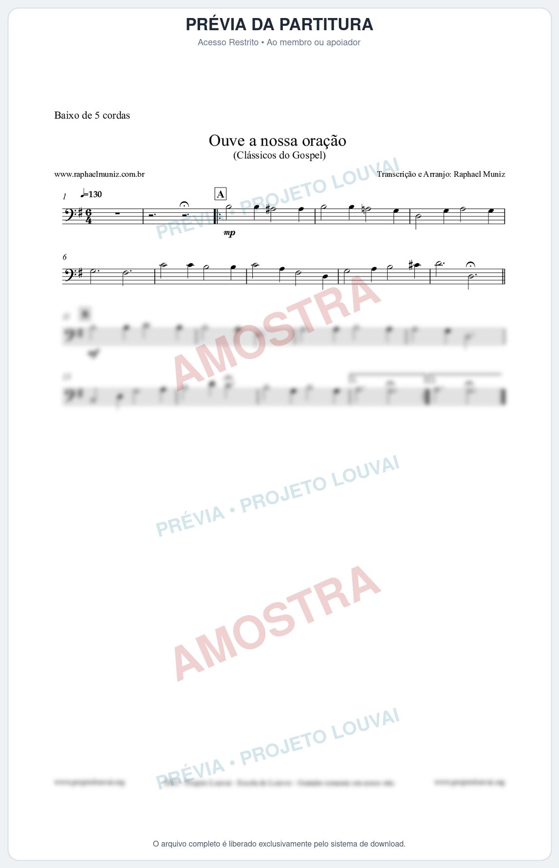 Prévia protegida da primeira página da partitura Partitura para Baixo de 5 cordas - Ouve a nossa oração - CCB nº4 - Hinos da CCB