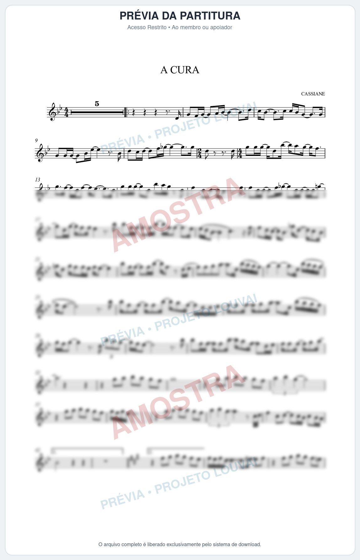Prévia protegida da primeira página da partitura Partitura da música A Cura - Cassiane - Tom Bb