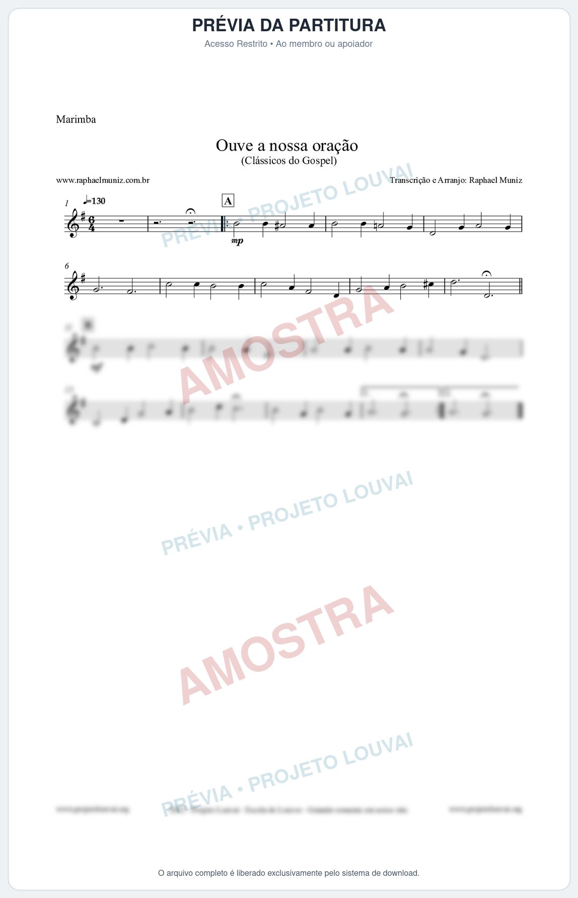 Prévia protegida da primeira página da partitura Partitura para Marimba - Ouve a nossa oração - CCB nº4 - Hinos da CCB