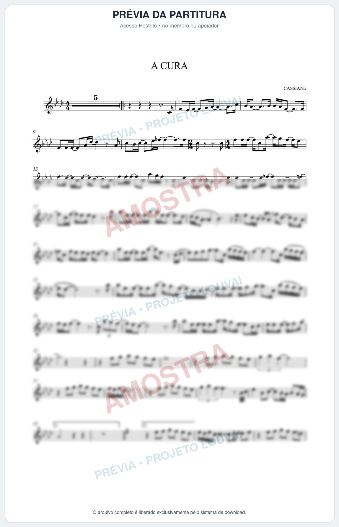 Prévia protegida da primeira página da partitura Partitura da música A Cura - Cassiane - Tom Ab